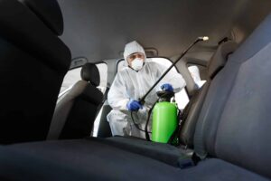 hot-steam-disinfection-of-car-seats-in-coronavirus-hazmat